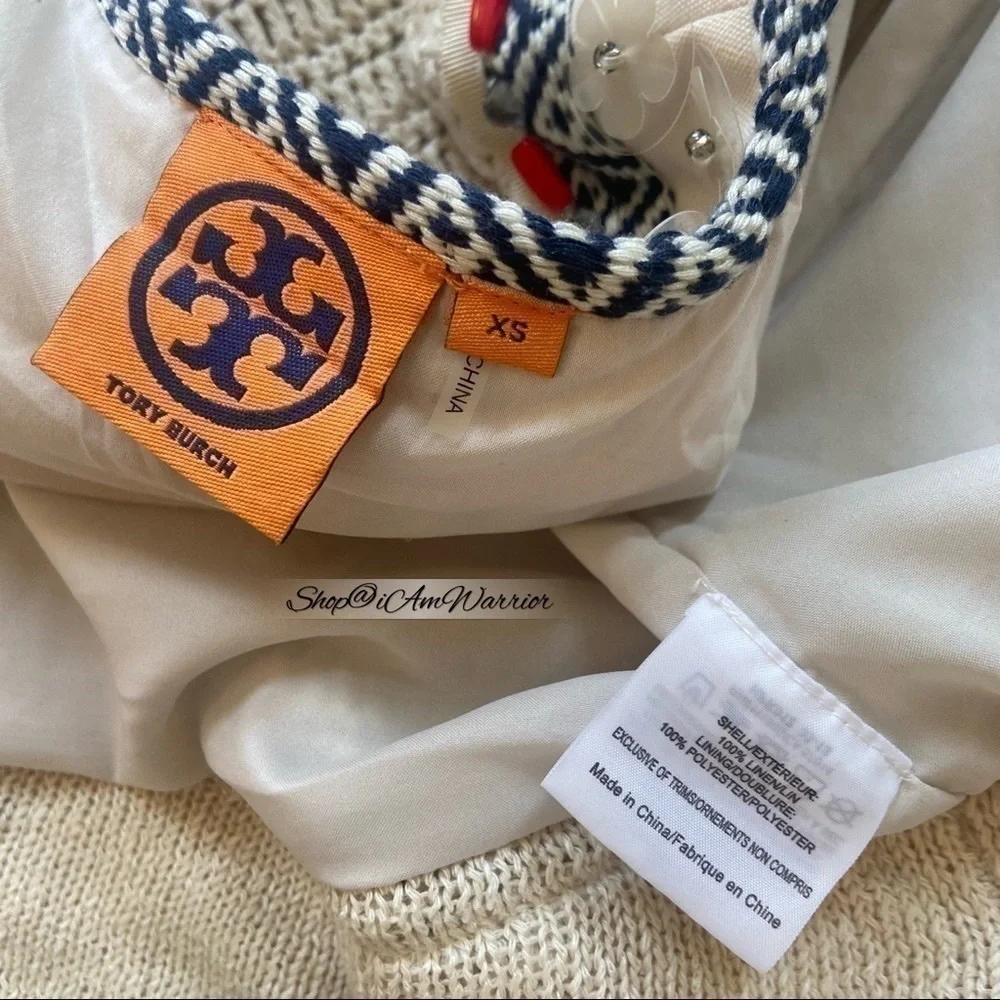 Tory Burch cream crochet beaded embellished cardigan jacket *shop@iamwarrior